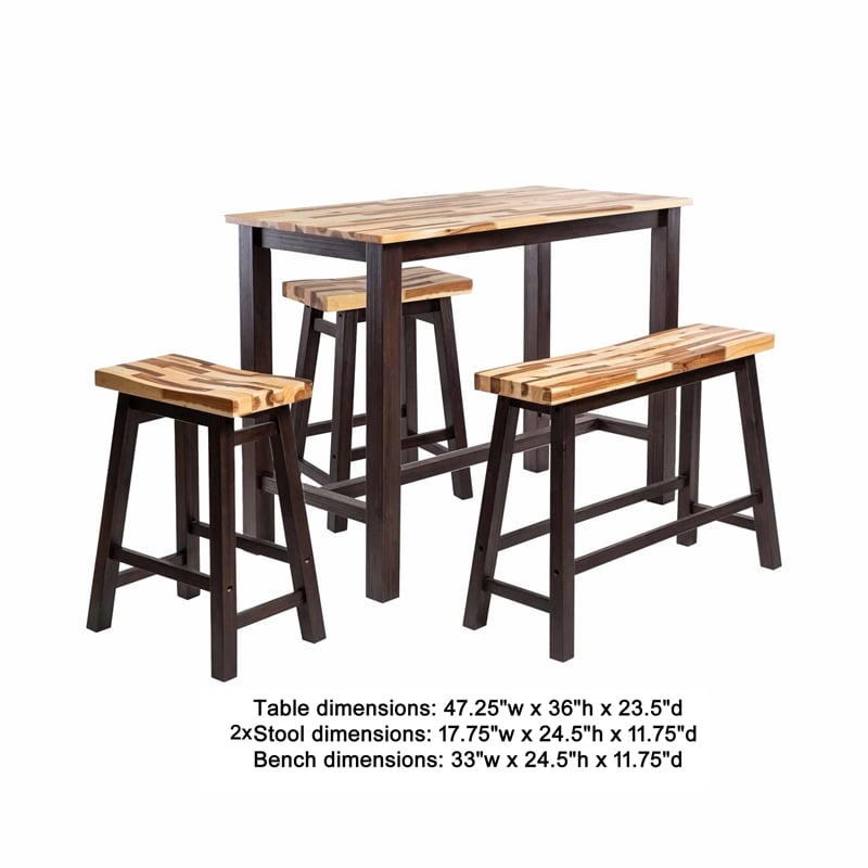 Amber 4pc Counter Height Table Set with 2 Stools- Natural Brown Wood Top