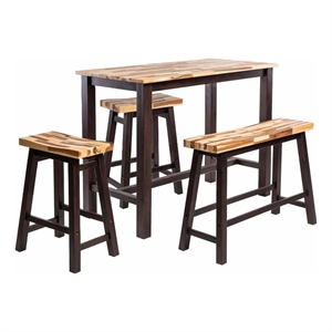 Amber 4pc Counter Height Table Set with 2 Stools- Natural Brown Wood Top