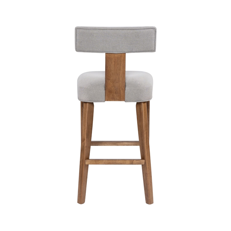 Tely Barstool Chair with Light Gray T Back- Natural Brown Wood Frame