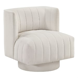 Joya Swivel Accent Chair- Barrel Wingback- Channeled Beige Polyester