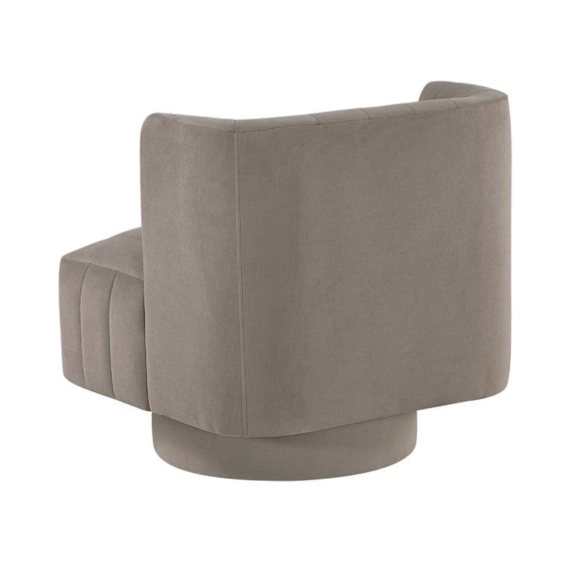 Joya Swivel Accent Chair- Barrel Wingback- Channeled Taupe Gray Polyester