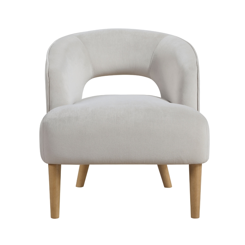 Dora Accent Chair- Open Barrel Back- Gray Velvet- Light Brown Legs