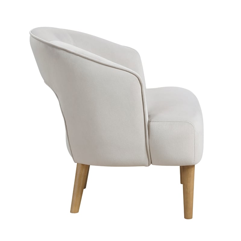Dora Accent Chair- Open Barrel Back- Gray Velvet- Light Brown Legs