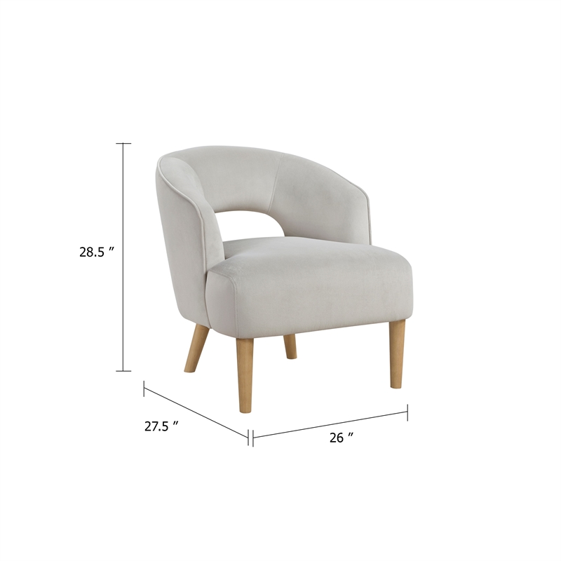 Dora Accent Chair- Open Barrel Back- Gray Velvet- Light Brown Legs