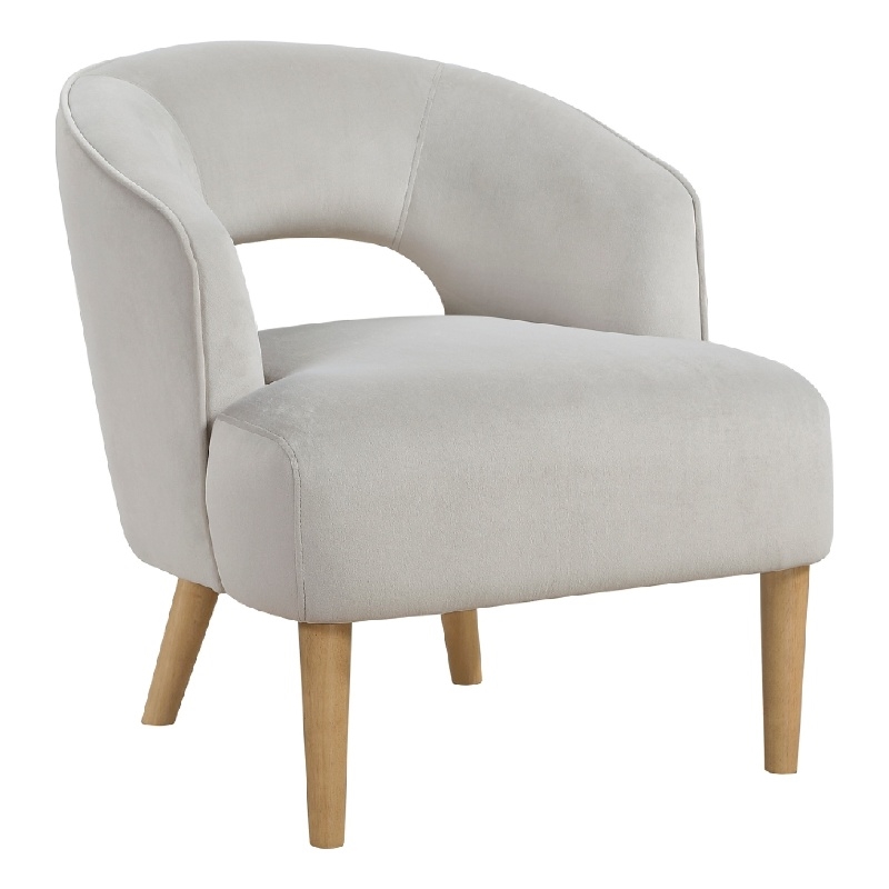 Dora Accent Chair- Open Barrel Back- Gray Velvet- Light Brown Legs