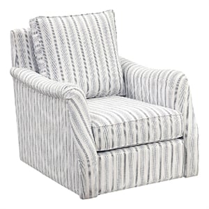Boni Swivel Accent Chair- Foam Fill- Off White Polyester- Blue Stripes