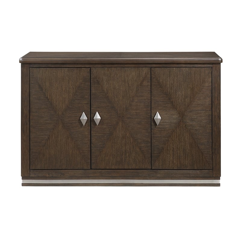 Lecy Sideboard Buffet Console- 56 Inch- 3 Cabinets w Adjustable Shelves- Brown