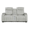 Reny Manual Reclining Loveseat w Center Console- LED Base- Light Gray