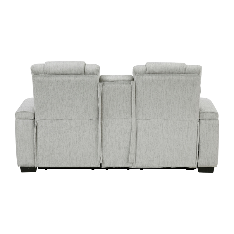 Reny Manual Reclining Loveseat w Center Console- LED Base- Light Gray