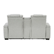 Reny Manual Reclining Loveseat w Center Console- LED Base- Light Gray