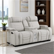 Reny Manual Reclining Loveseat w Center Console- LED Base- Light Gray