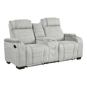 Reny Manual Reclining Loveseat w Center Console- LED Base- Light Gray