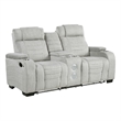 Reny Manual Reclining Loveseat w Center Console- LED Base- Light Gray