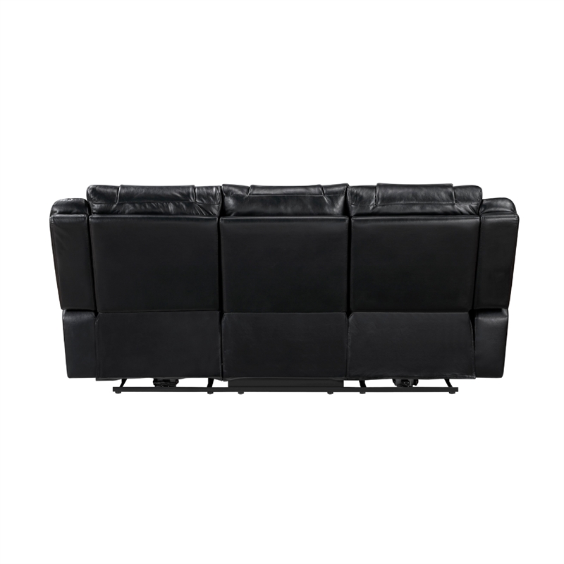 Hem Power Reclining Sofa w Drop Down Cupholders- Black Faux Leather