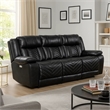 Hem Power Reclining Sofa w Drop Down Cupholders- Black Faux Leather