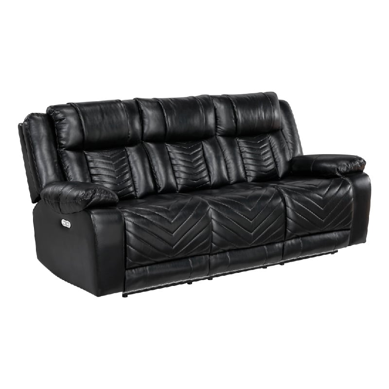 Hem Power Reclining Sofa w Drop Down Cupholders- Black Faux Leather