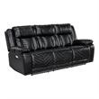 Hem Power Reclining Sofa w Drop Down Cupholders- Black Faux Leather