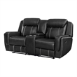 Lety Manual Reclining Loveseat w Center Console- Black Faux Leather