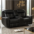 Lety Manual Reclining Loveseat w Center Console- Black Faux Leather