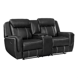 Lety Manual Reclining Loveseat w Center Console- Black Faux Leather