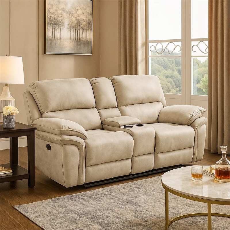 Tony Power Reclining Loveseat w Center Console- USB Ports- Sand Brown