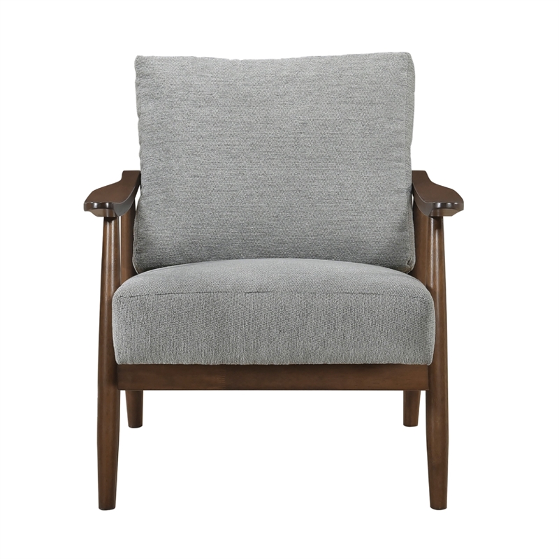 Toni Accent Chair- Foam Fill Gray Polyester- Slat Back Dark Brown Wood