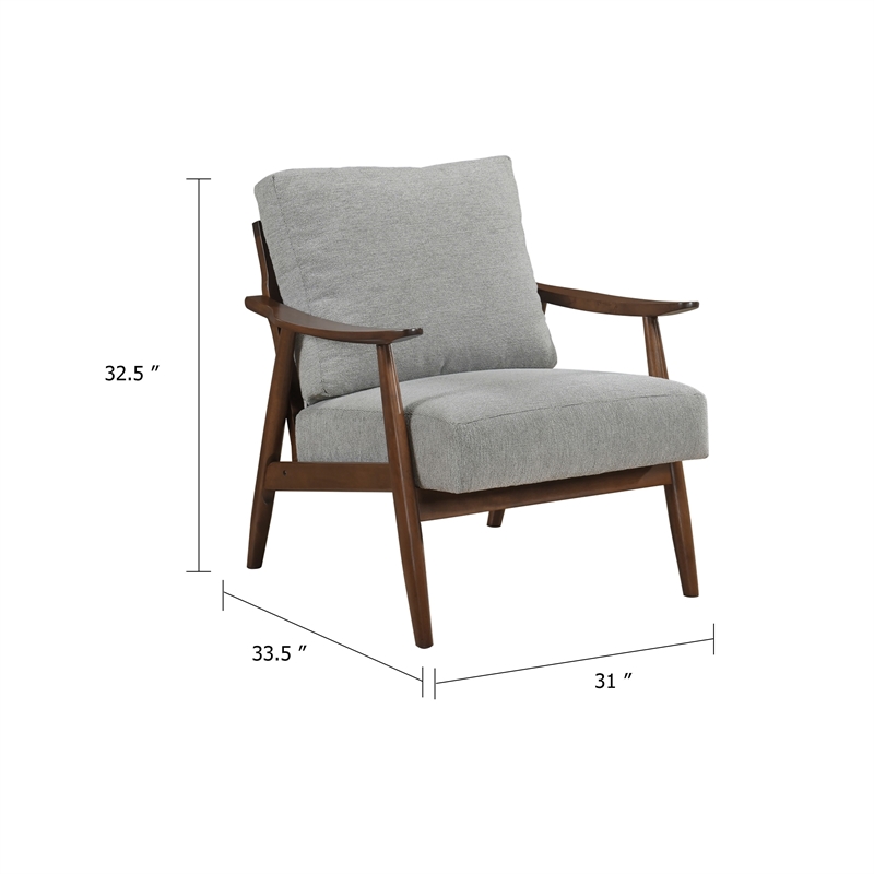 Toni Accent Chair- Foam Fill Gray Polyester- Slat Back Dark Brown Wood