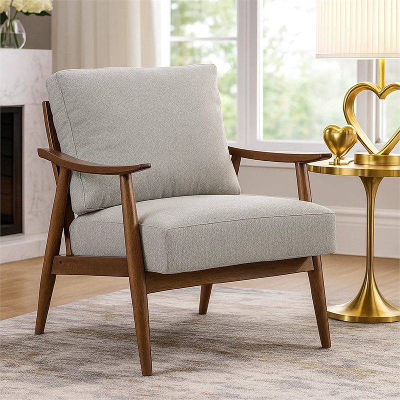 Toni Accent Chair- Foam Fill Gray Polyester- Slat Back Dark Brown Wood