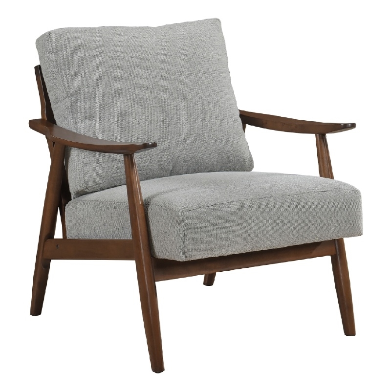 Toni Accent Chair- Foam Fill Gray Polyester- Slat Back Dark Brown Wood