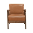 Eva Accent Chair- Foam Fill Cushions- Brown Faux Leather and Wood Frame