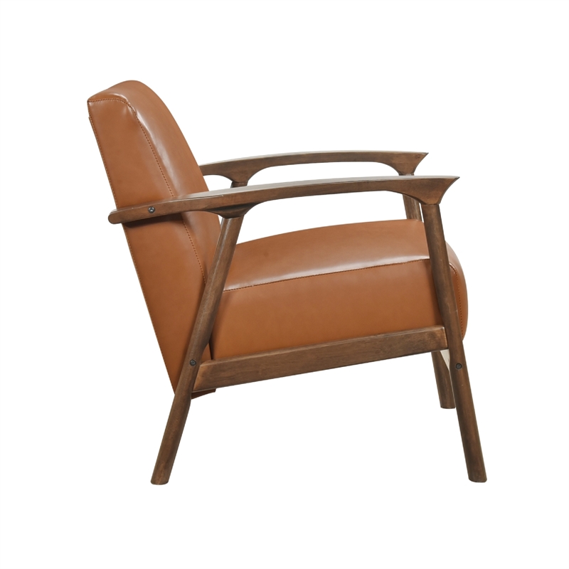 Eva Accent Chair- Foam Fill Cushions- Brown Faux Leather and Wood Frame