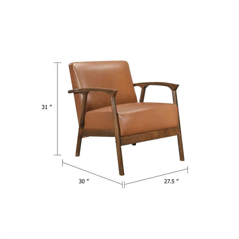Eva Accent Chair- Foam Fill Cushions- Brown Faux Leather and Wood Frame