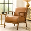 Eva Accent Chair- Foam Fill Cushions- Brown Faux Leather and Wood Frame