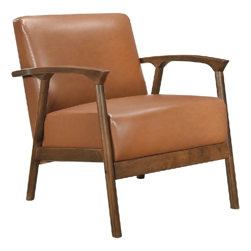 Eva Accent Chair- Foam Fill Cushions- Brown Faux Leather and Wood Frame