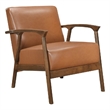 Eva Accent Chair- Foam Fill Cushions- Brown Faux Leather and Wood Frame