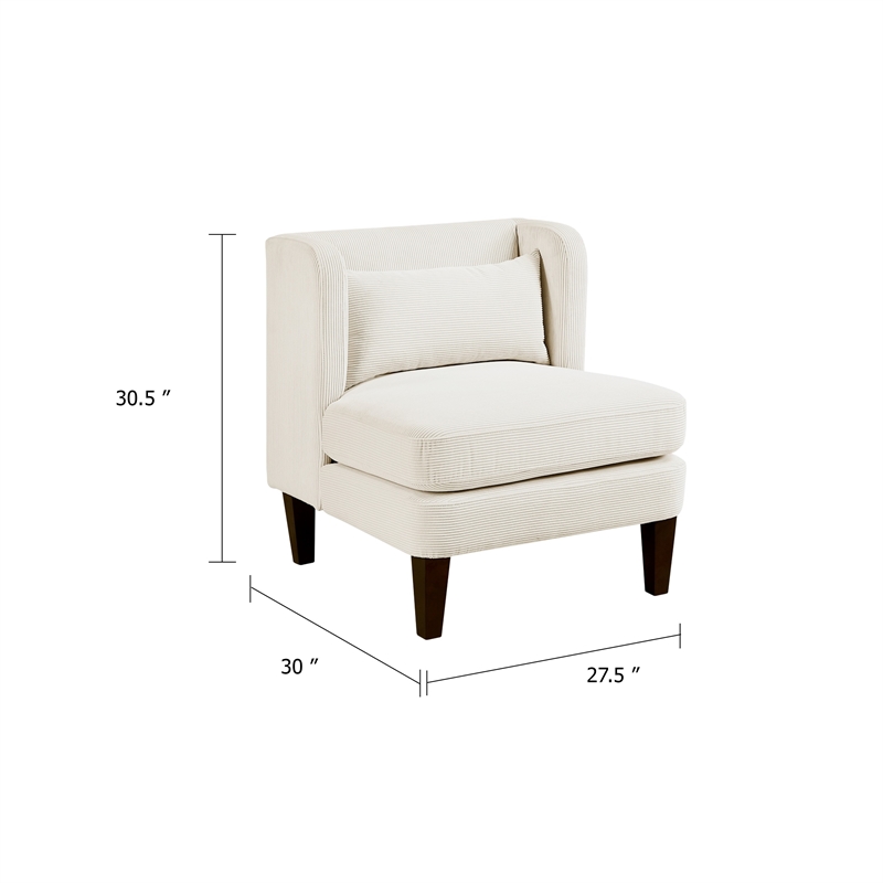 Feya Accent Chair w Lumbar Pillow- Channeled Beige Corduroy- Brown Legs