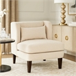 Feya Accent Chair w Lumbar Pillow- Channeled Beige Corduroy- Brown Legs