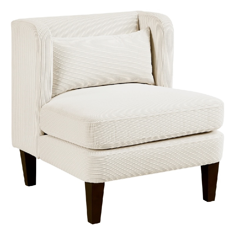 Feya Accent Chair w Lumbar Pillow- Channeled Beige Corduroy- Brown Legs