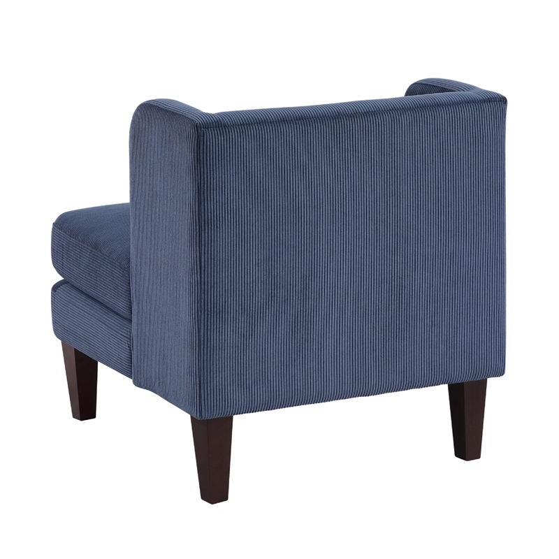 Feya Accent Chair w Lumbar Pillow- Channeled Blue Corduroy- Brown Legs