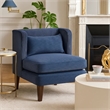 Feya Accent Chair w Lumbar Pillow- Channeled Blue Corduroy- Brown Legs