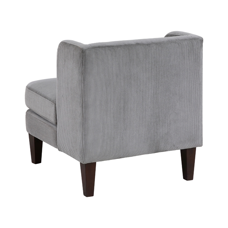 Feya Accent Chair w Pillow- Channeled Dark Gray Corduroy- Brown Legs
