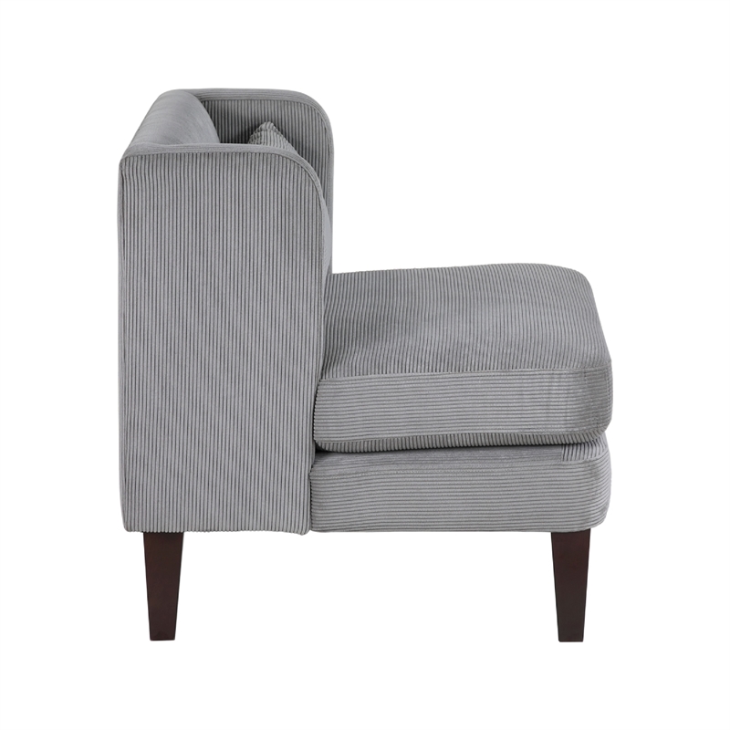 Feya Accent Chair w Pillow- Channeled Dark Gray Corduroy- Brown Legs