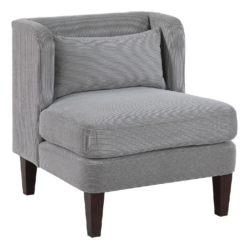 Feya Accent Chair w Pillow- Channeled Dark Gray Corduroy- Brown Legs