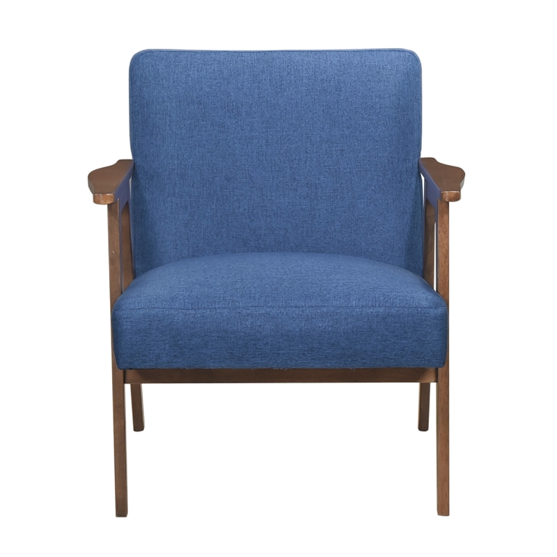 Cathy Accent Chair- Blue Polyester Cushions- Walnut Brown Rubberwood