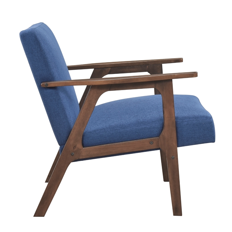 Cathy Accent Chair- Blue Polyester Cushions- Walnut Brown Rubberwood