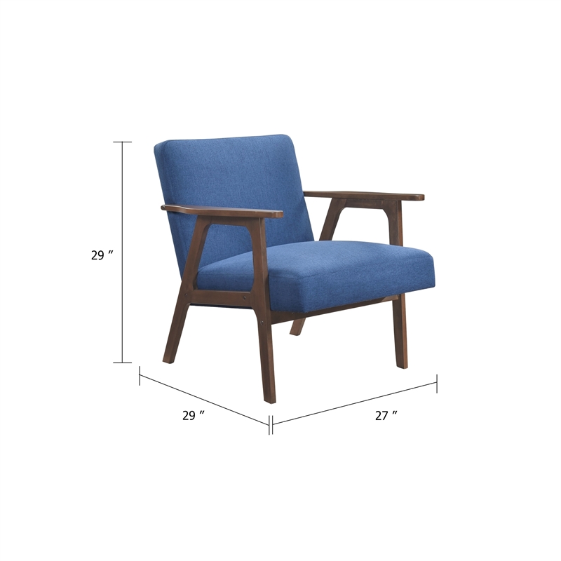 Cathy Accent Chair- Blue Polyester Cushions- Walnut Brown Rubberwood