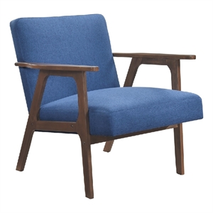 Cathy Accent Chair- Blue Polyester Cushions- Walnut Brown Rubberwood