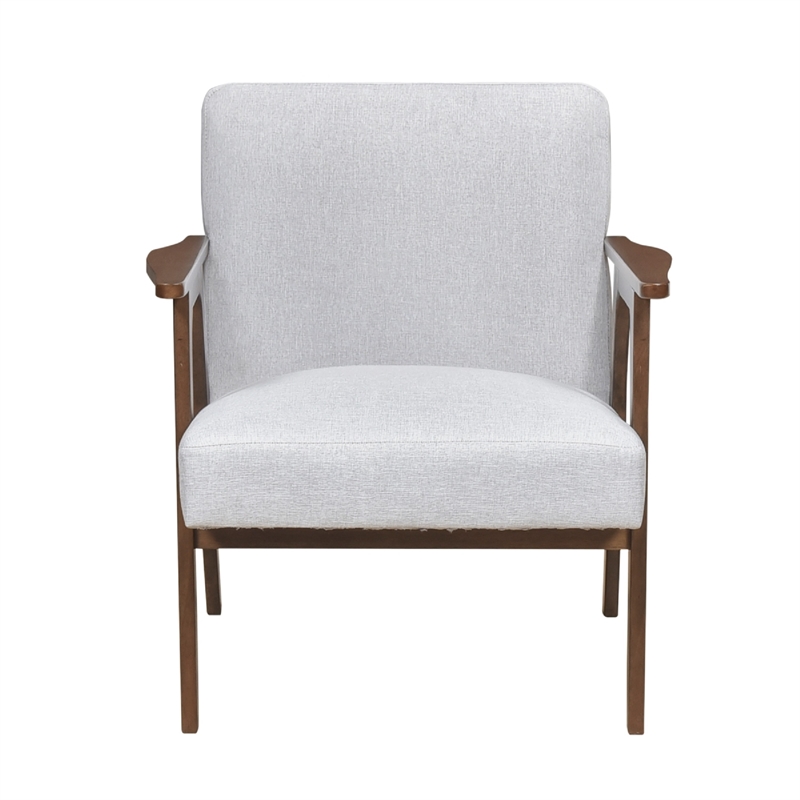 Cathy Accent Chair- Gray Polyester Cushions- Walnut Brown Rubberwood