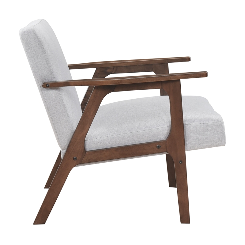 Cathy Accent Chair- Gray Polyester Cushions- Walnut Brown Rubberwood