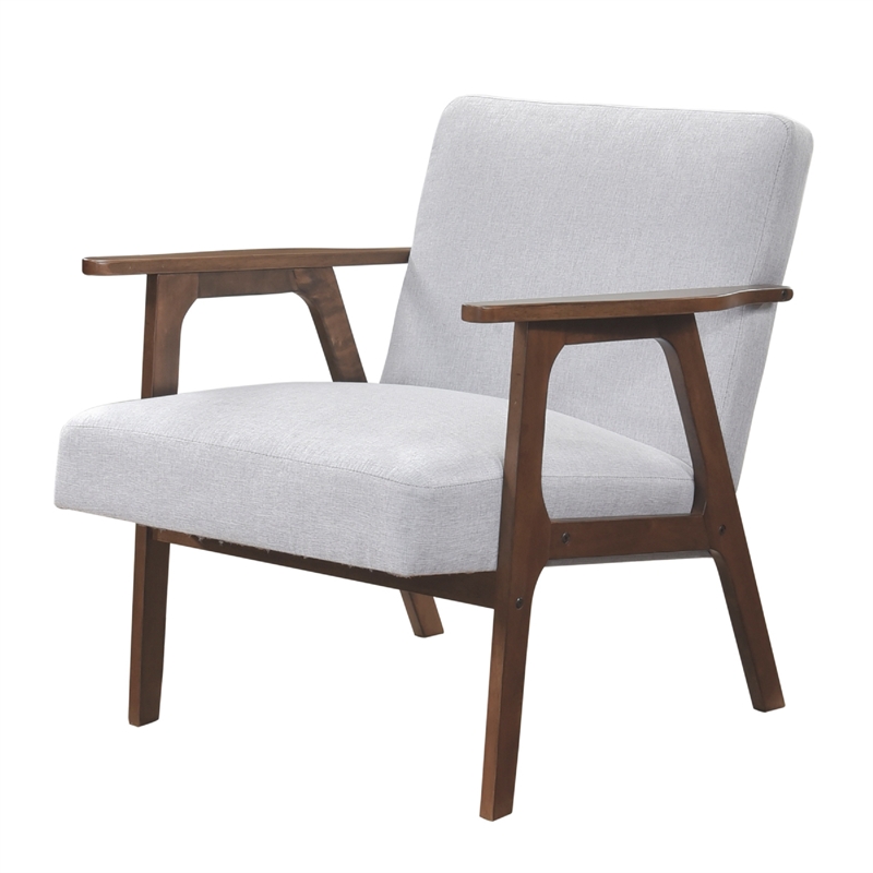 Cathy Accent Chair- Gray Polyester Cushions- Walnut Brown Rubberwood